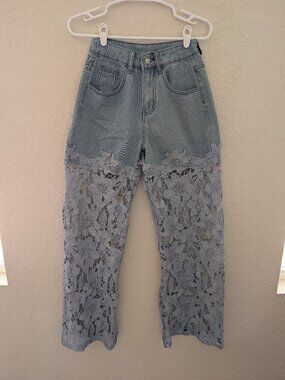 Y2K Boho Crochet Jeans Size XS Fairy